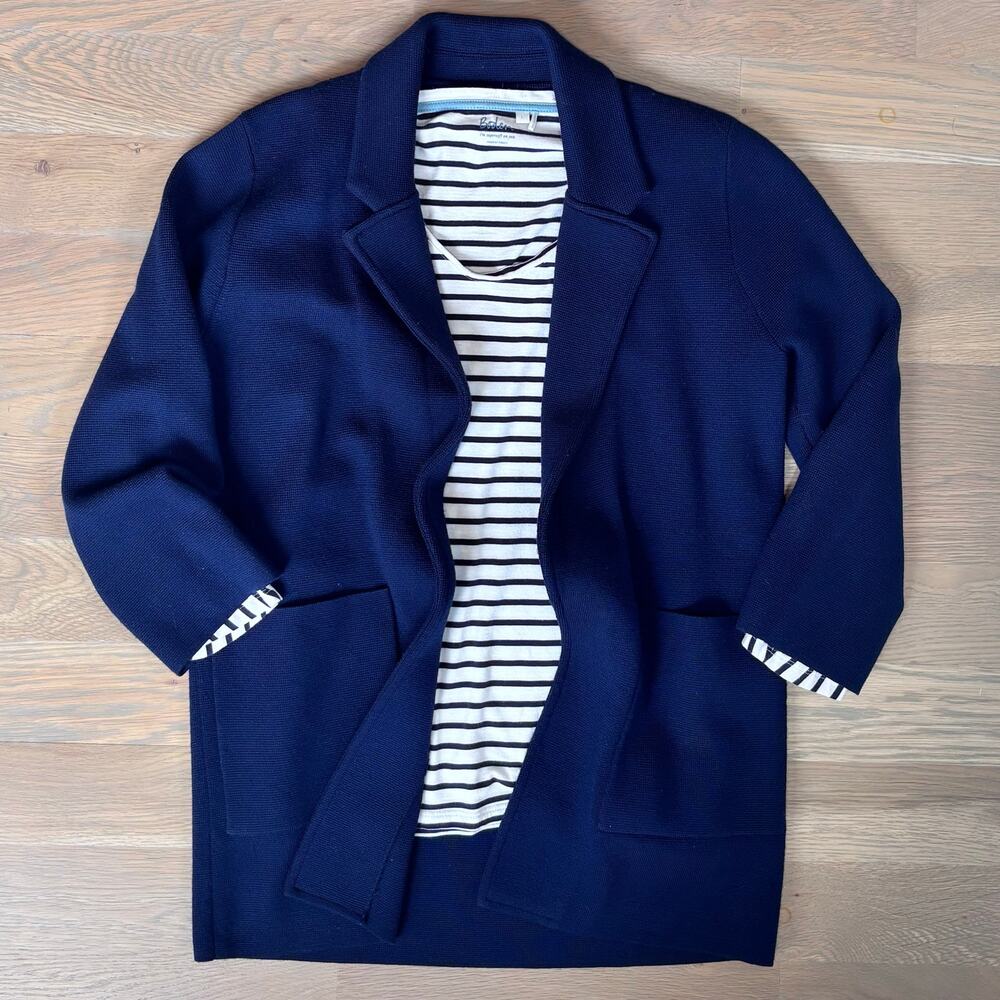 J. Crew Sophie Knit Open Sweater Blazer Navy Marino Wool Womens Size XS
